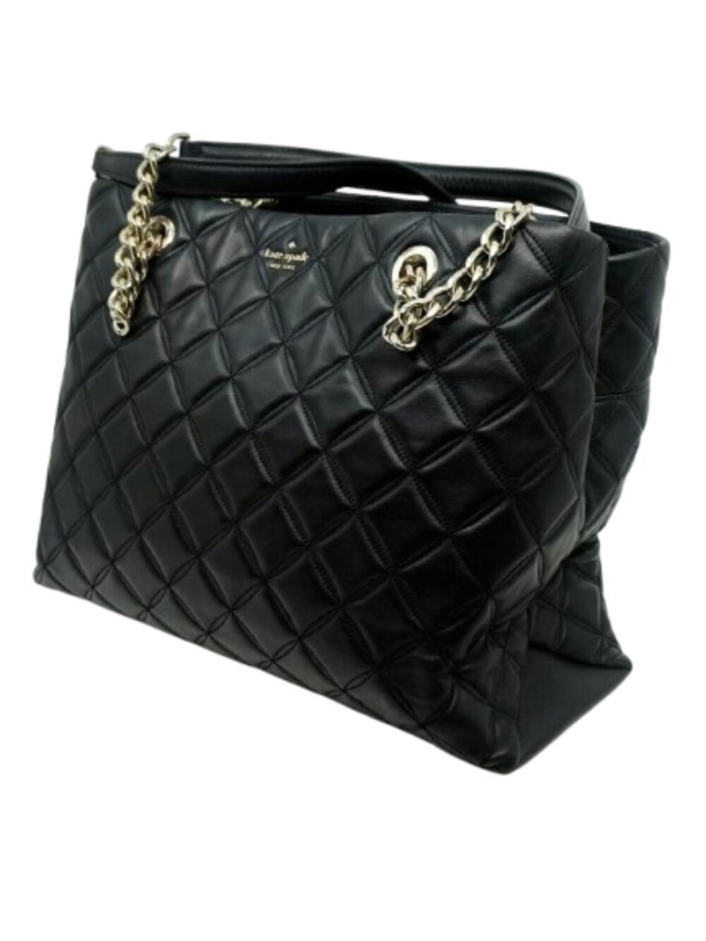 KATE SPADE~Natalia Tote~BLACK QUILTED LEATHER THREE COMPARTMENT SHOULDER BAG